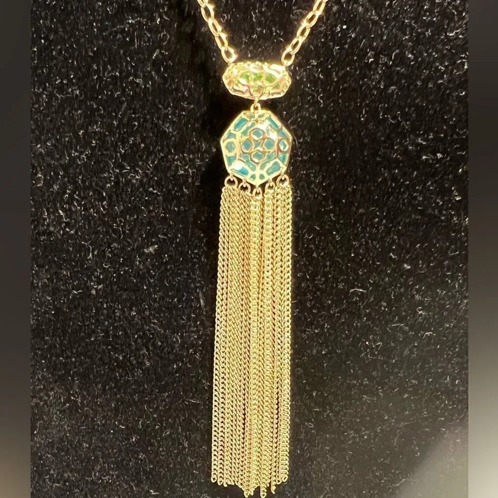 Kendra Scott Tae Long Pendant Necklace In Bronze Veined Turquoise Magnesite New